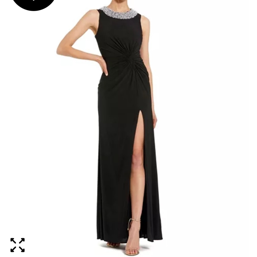 Mac Duggal Jersey Sleeveless Beaded Neck Gown With Twist
